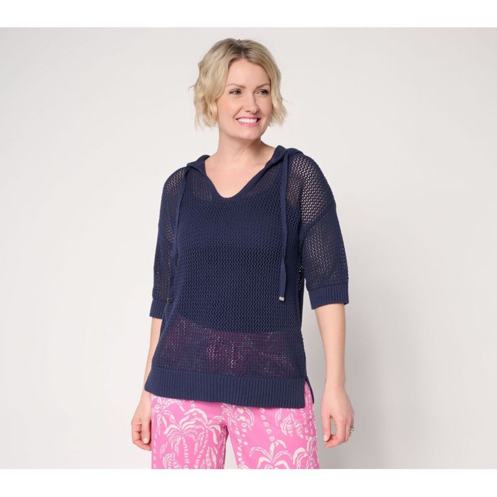 Belle by Kim Gravel Women's Top Sweater Sz XS Slay the Vacay 100% Blue